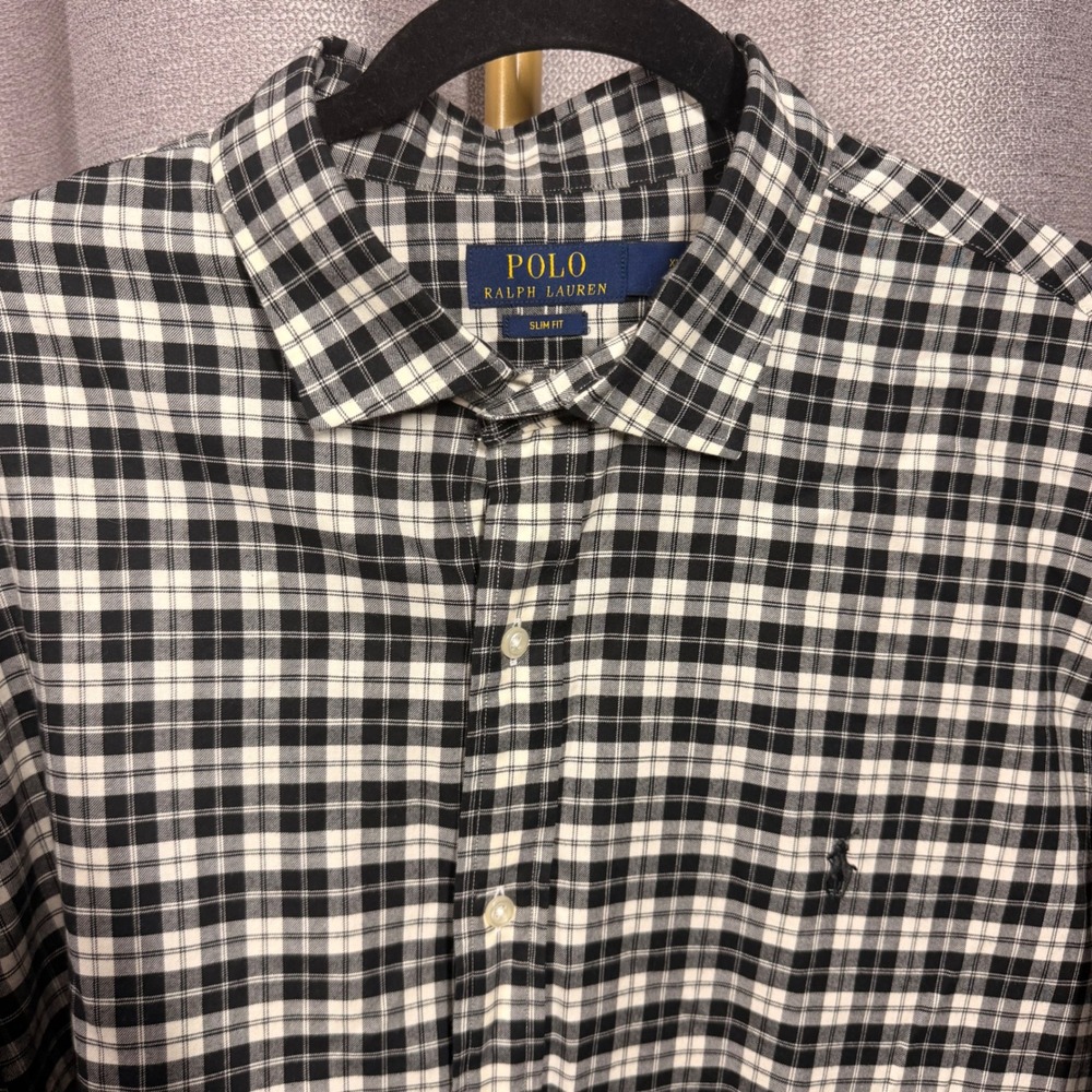Polo Ralph Lauren Mens XXL Slim Fit Gingham Check Button Down Shirt‎ Black White